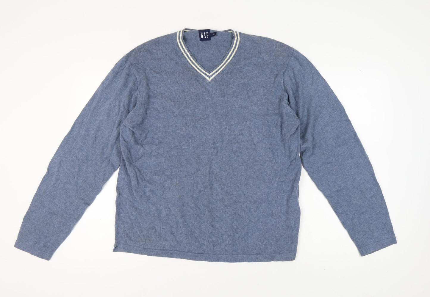 GAP Men's Blue V-Neck Pullover Jumper L