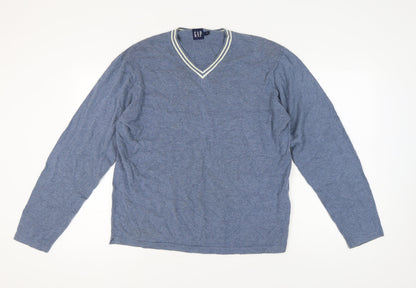GAP Men's Blue V-Neck Pullover Jumper L