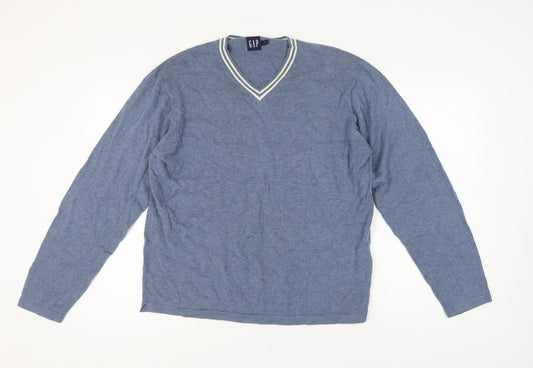 GAP Men's Blue V-Neck Pullover Jumper L