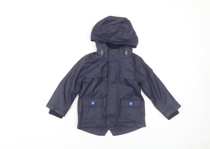 Marks & Spencer Boys Blue Parka Coat 2 Years Hooded