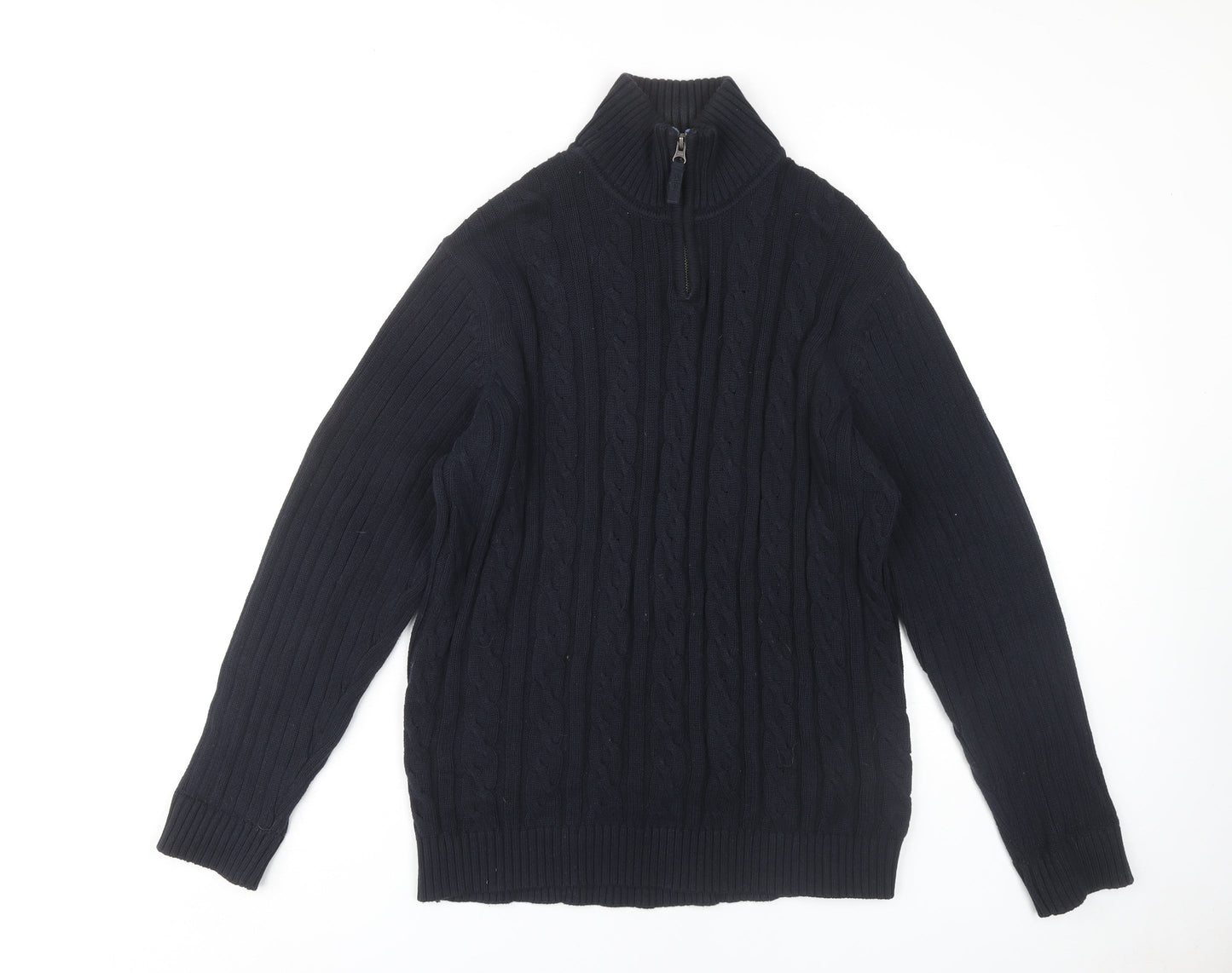 BHS Men's Black Pullover Jumper, M, Cable-Knit, High Neck