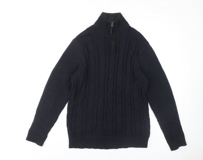 BHS Men's Black Pullover Jumper, M, Cable-Knit, High Neck