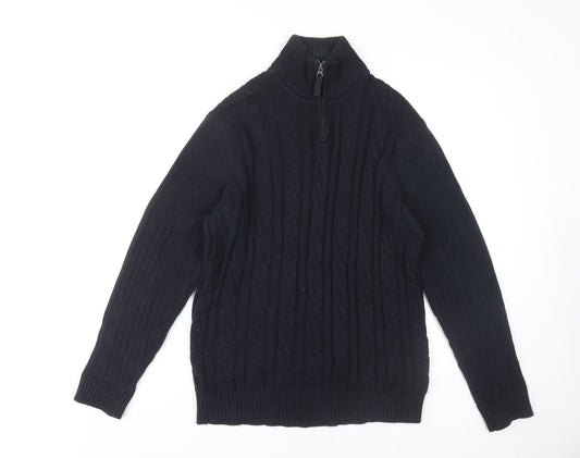 BHS Men's Black Pullover Jumper, M, Cable-Knit, High Neck