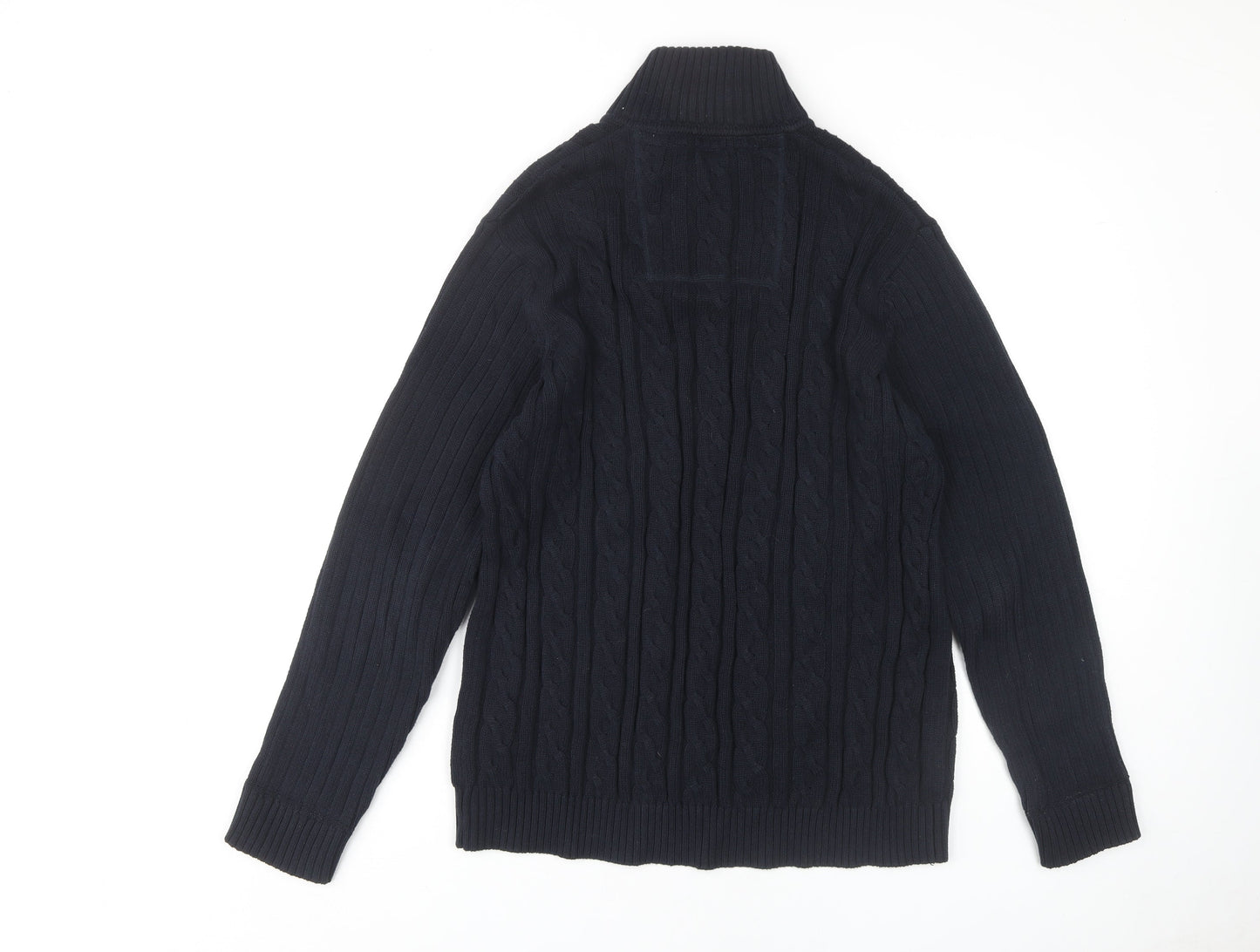 BHS Men's Black Pullover Jumper, M, Cable-Knit, High Neck