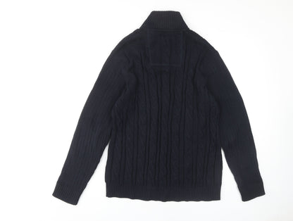 BHS Men's Black Pullover Jumper, M, Cable-Knit, High Neck