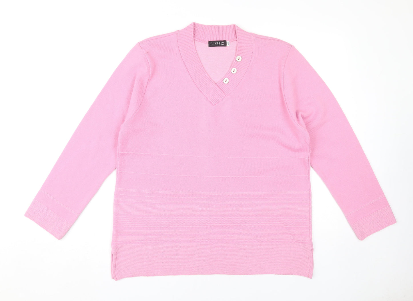 Classic Women's Pink V-Neck Pullover Jumper L
