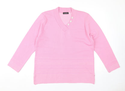 Classic Women's Pink V-Neck Pullover Jumper L