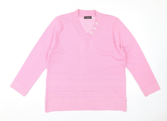 Classic Women's Pink V-Neck Pullover Jumper L