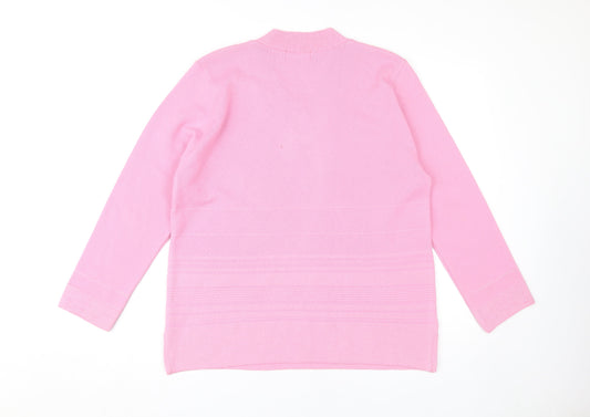 Classic Women's Pink V-Neck Pullover Jumper L