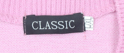 Classic Women's Pink V-Neck Pullover Jumper L