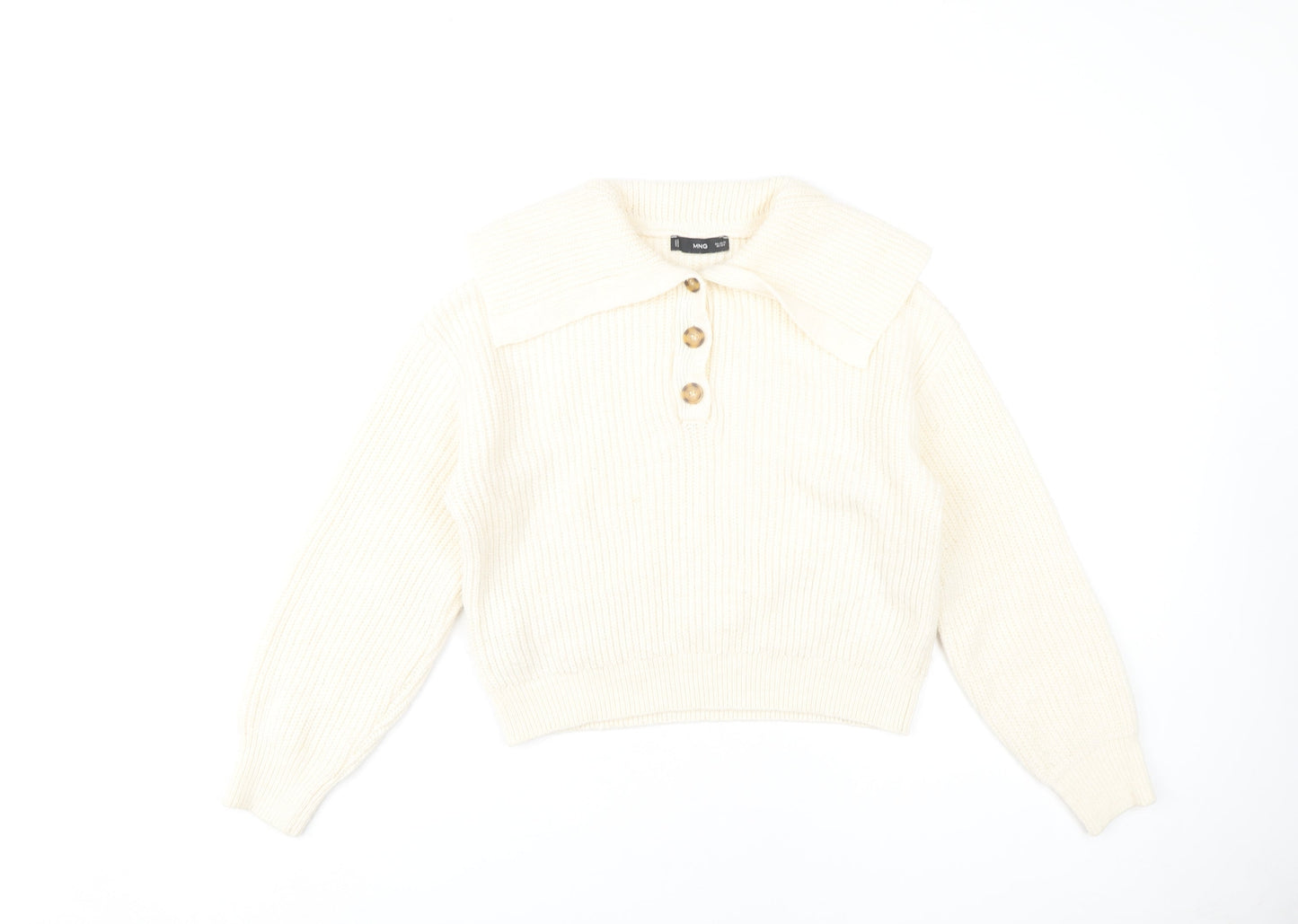 Womens UK Size XS MNG Ivory Henley Jumper