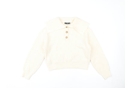 Womens UK Size XS MNG Ivory Henley Jumper