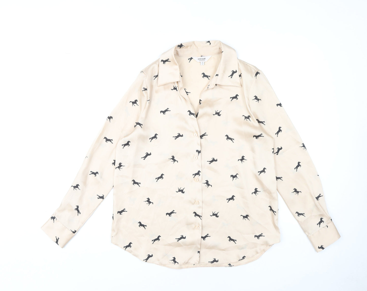 Womens UK Size 8 River Island Beige Basic Button-Up