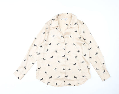 Womens UK Size 8 River Island Beige Basic Button-Up