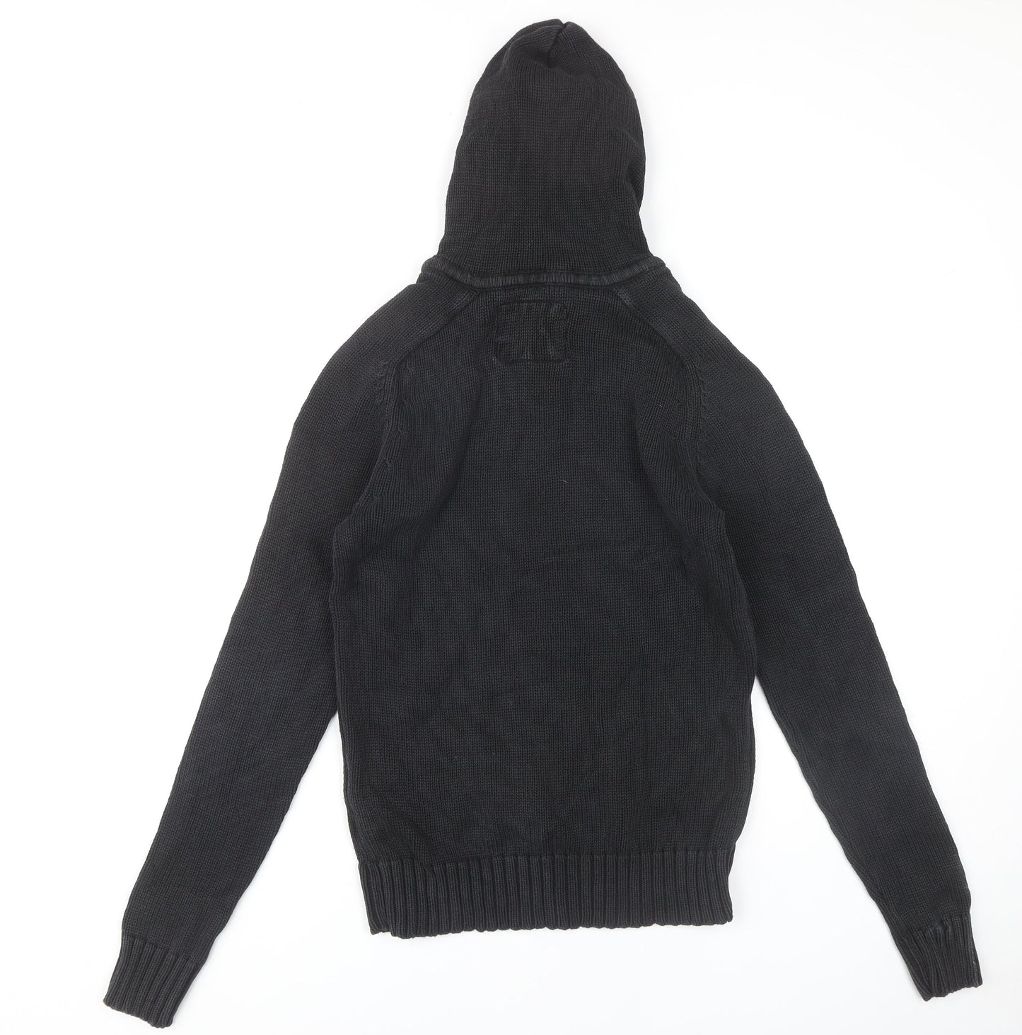 H&M Men's Black Hooded Henley Jumper Size S