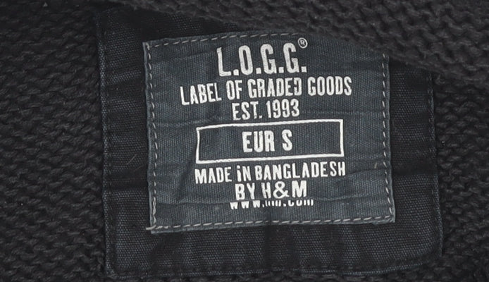 H&M Men's Black Hooded Henley Jumper Size S