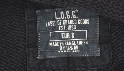 H&M Men's Black Hooded Henley Jumper Size S