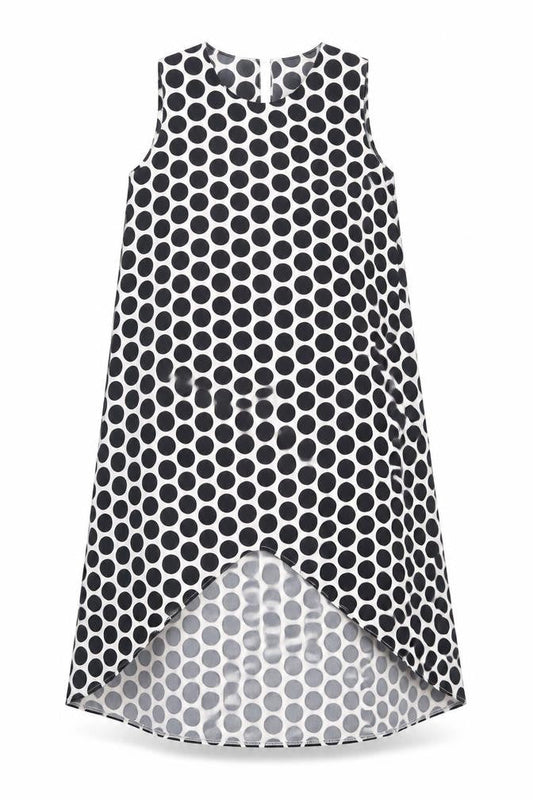 Front view of Collection London Women's Black Polka Dot Shift Dress