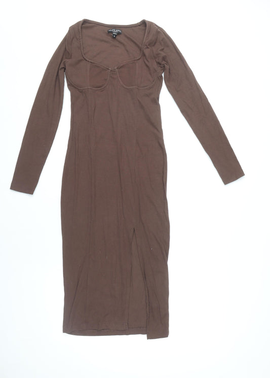 Brave Soul Women's Brown S Bodycon Midi Dress