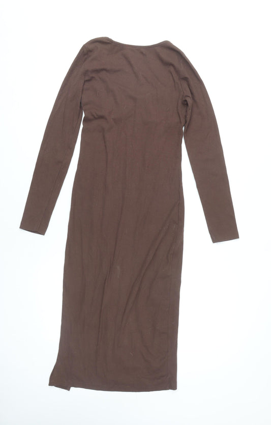 Brave Soul Women's Brown S Bodycon Midi Dress