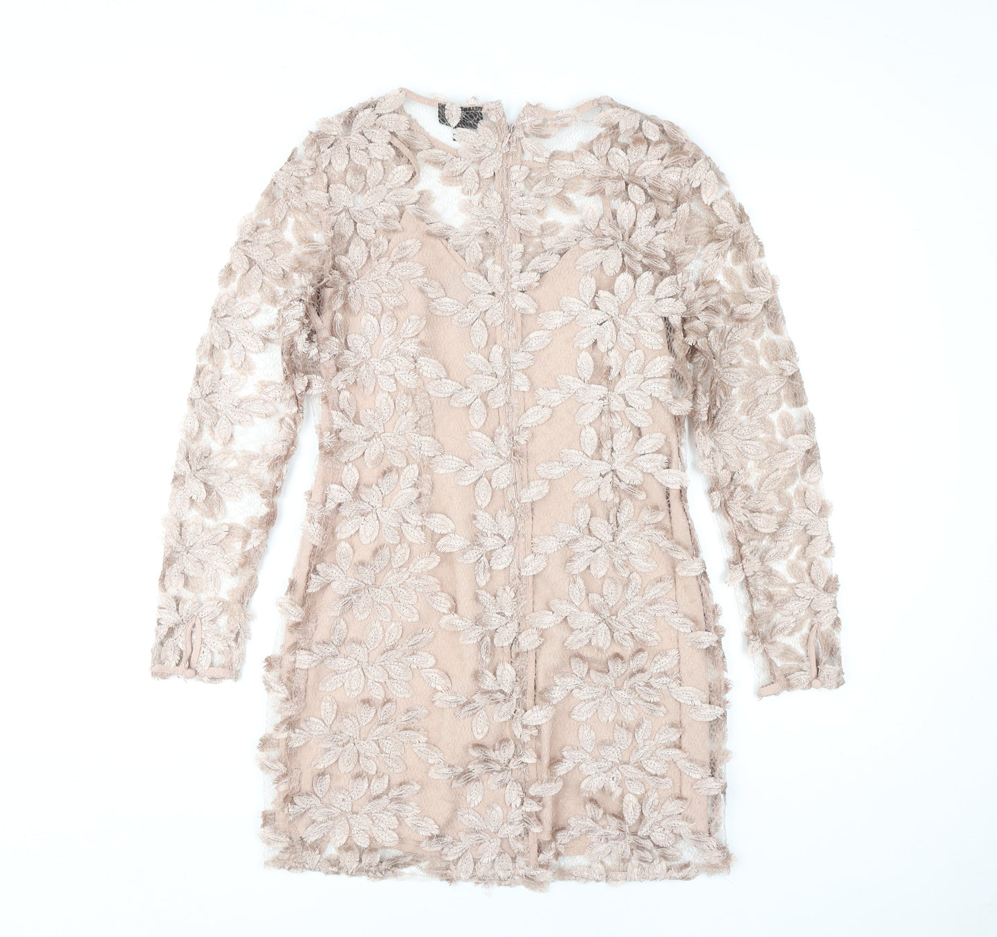 Topshop Petite Beige Floral Embroidered Dress, UK 10