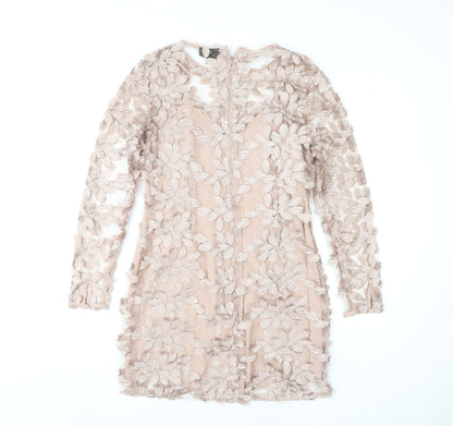 Topshop Petite Beige Floral Embroidered Dress, UK 10