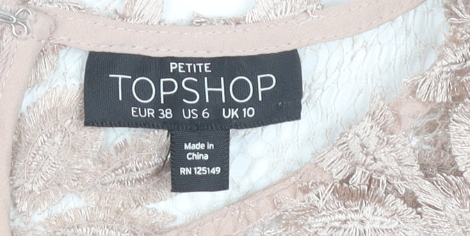 Topshop Petite Beige Floral Embroidered Dress, UK 10