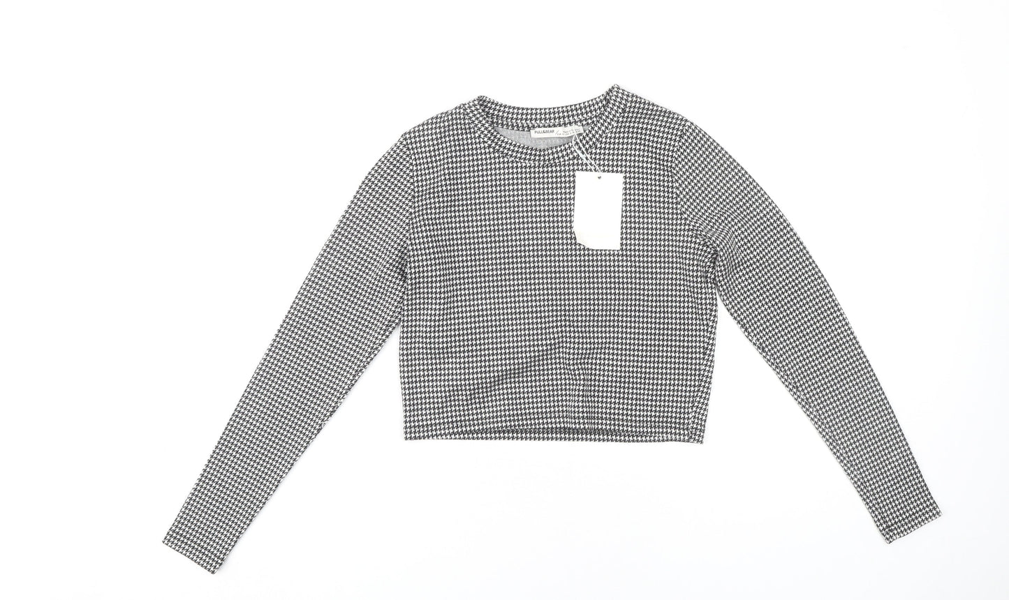 Womens UK Size S Pull&Bear Black Cropped T-Shirt