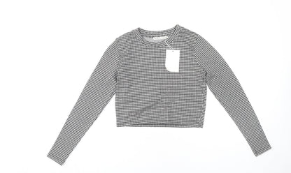 Womens UK Size S Pull&Bear Black Cropped T-Shirt
