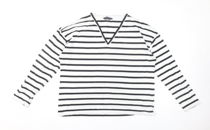Marks and Spencer Women's White V-Neck Striped Top 16
