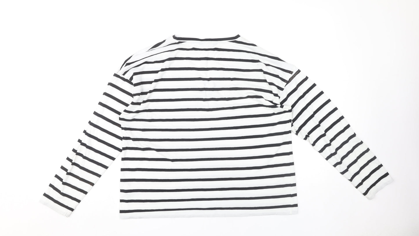 Marks and Spencer Women's White V-Neck Striped Top 16