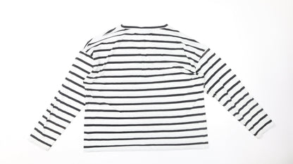 Marks and Spencer Women's White V-Neck Striped Top 16