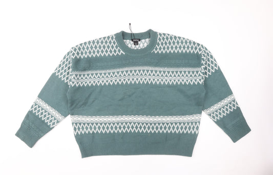 Boohoo Women's Green Fair Isle Jumper L