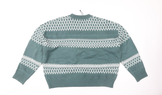 Boohoo Women's Green Fair Isle Jumper L
