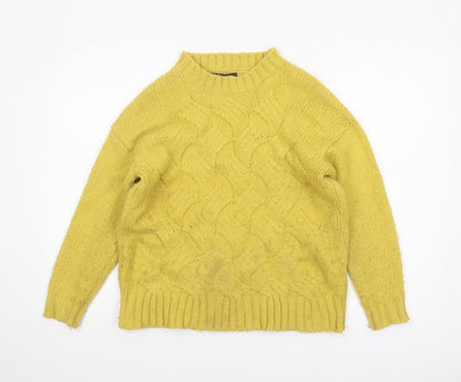 Marks and Spencer Women's Yellow Cable-Knit Sweater Small