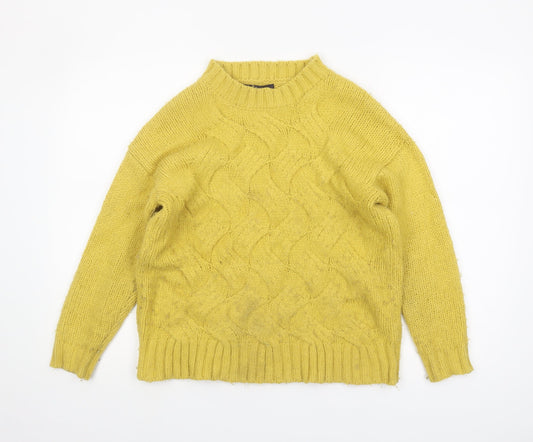 Marks and Spencer Women's Yellow Cable-Knit Sweater Small