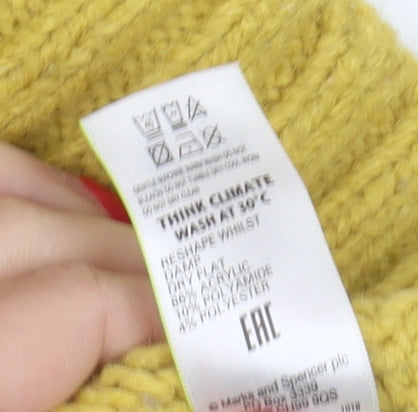 Marks and Spencer Women's Yellow Cable-Knit Sweater Small