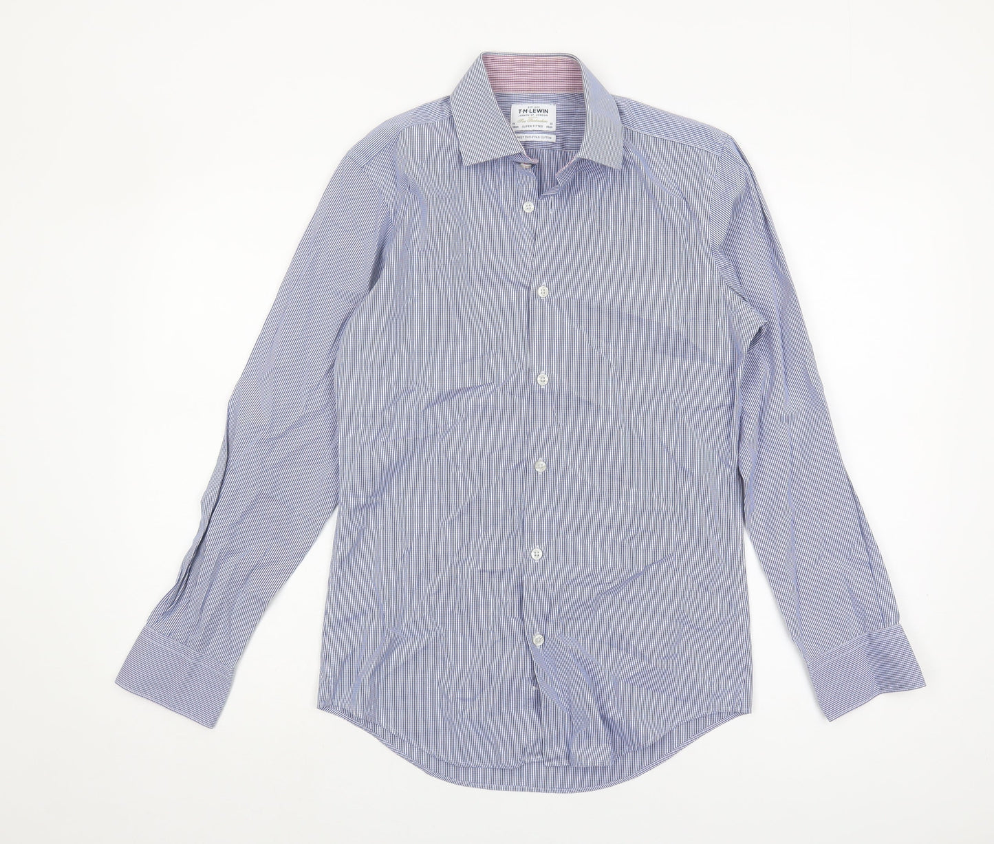 T.M. Lewin Men's Checkered Blue Long Sleeve Shirt Size 15