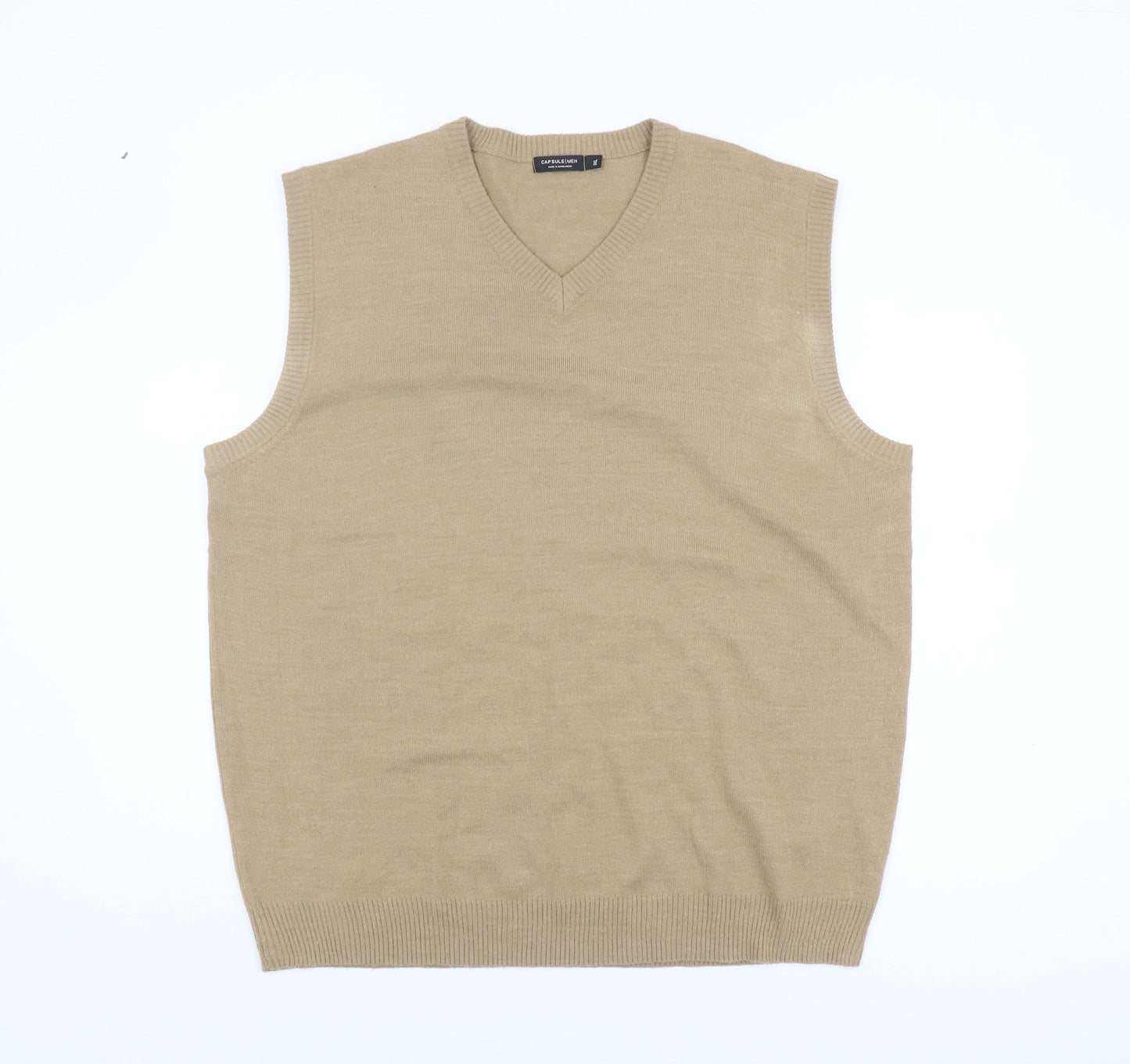 Capsule Men's Beige XL V-Neck Sleeveless Vest