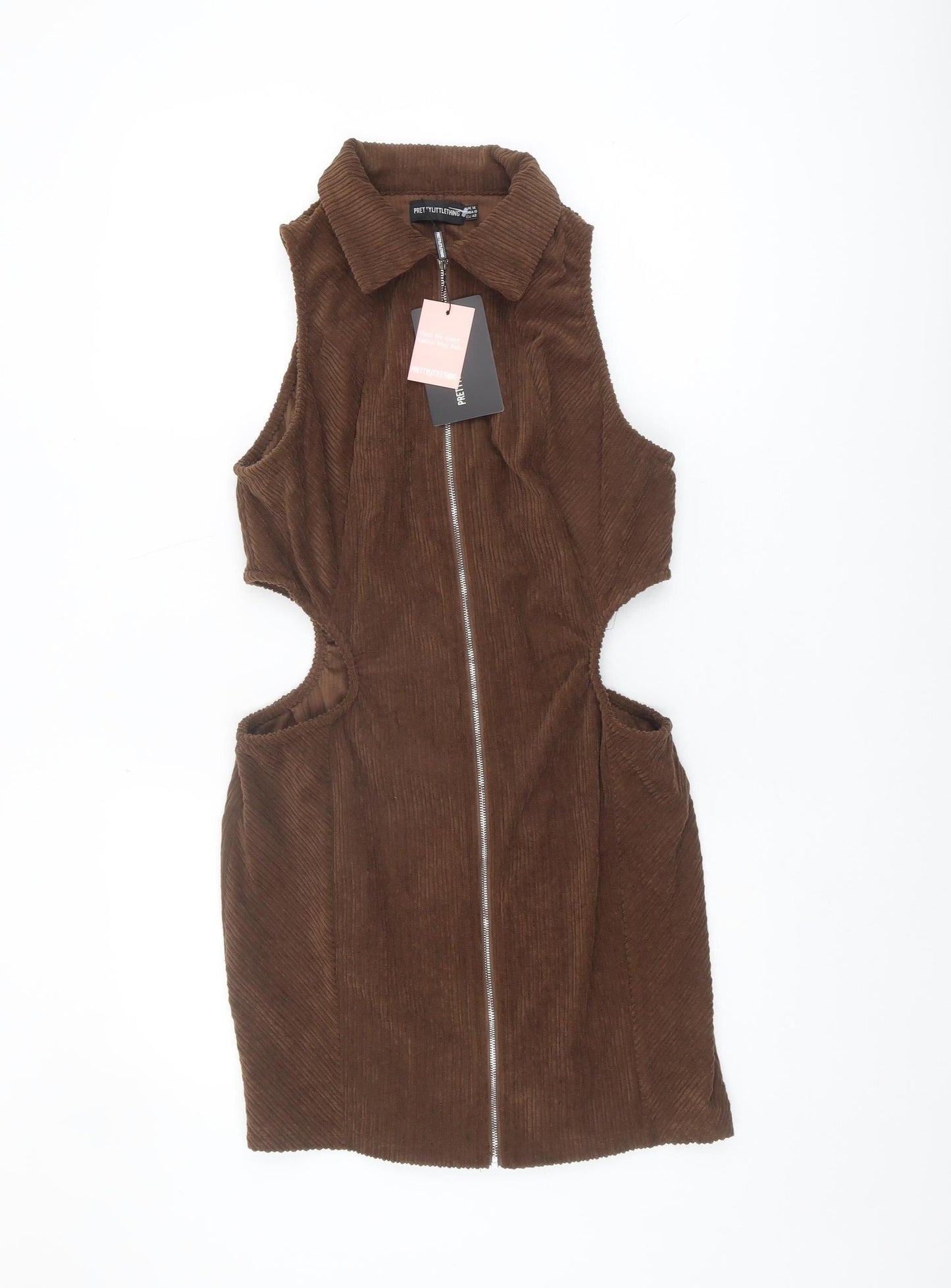 PrettyLittleThing Women's Brown Corduroy Dress, Size 14