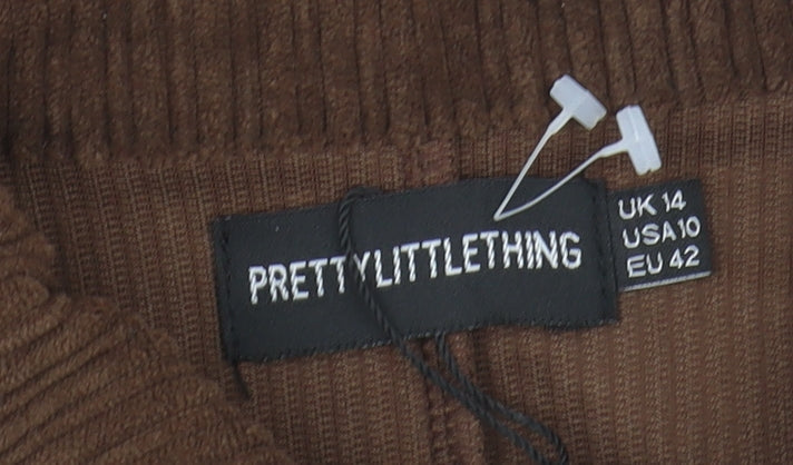 PrettyLittleThing Women's Brown Corduroy Dress, Size 14