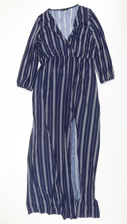 IRIS Women's Blue Long Wrap Dress XL Plus Size