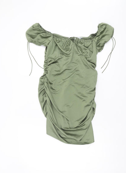 Topshop Green Women's Off Shoulder Dress UK 8