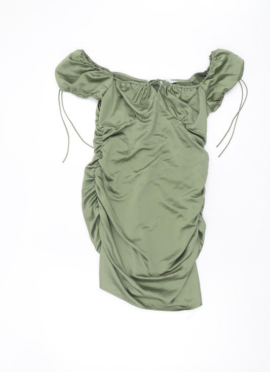 Topshop Green Women's Off Shoulder Dress UK 8