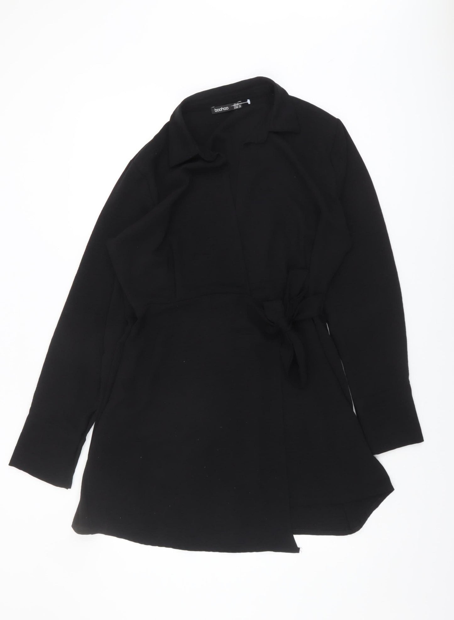 Boohoo Women’s Black Collared Belted Dress Size 14