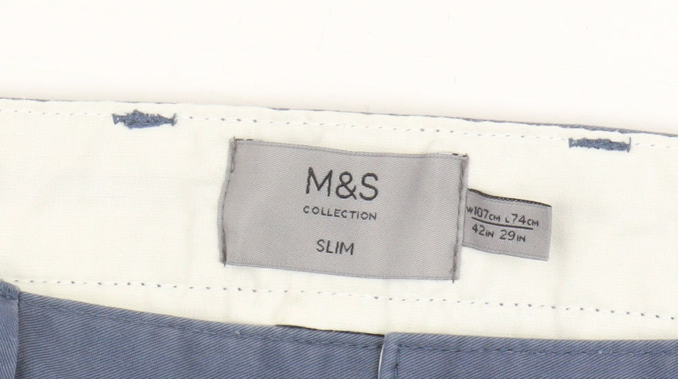 Marks and Spencer Men's Blue Slim Fit Chino Trousers