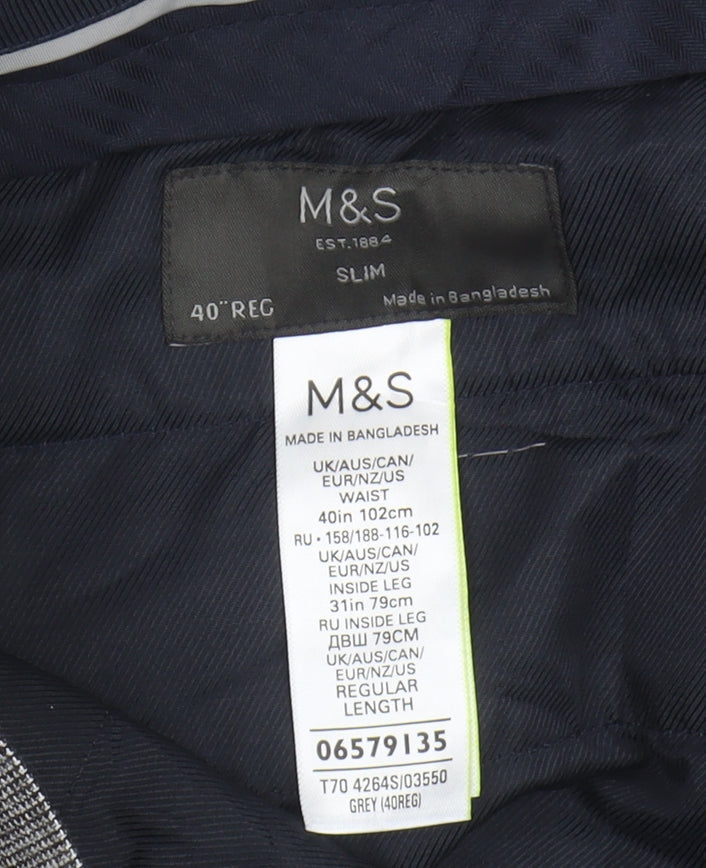 Marks and Spencer Men's Grey Slim Trousers, Size 40