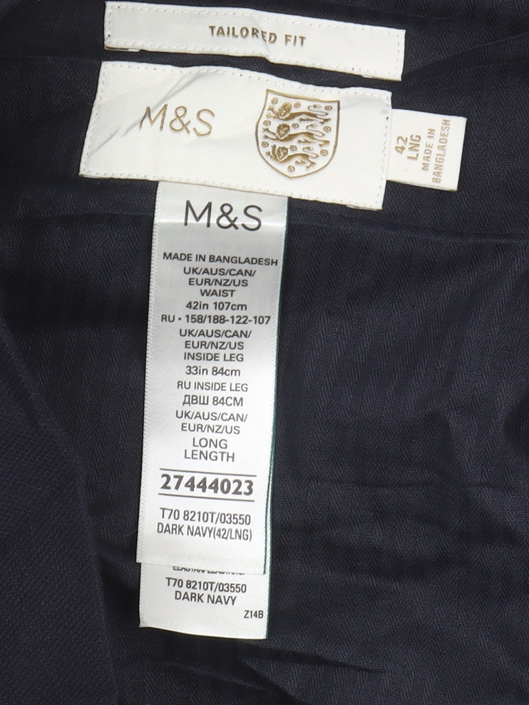 Marks and Spencer Men's Blue Trousers 42 L Classic Fit