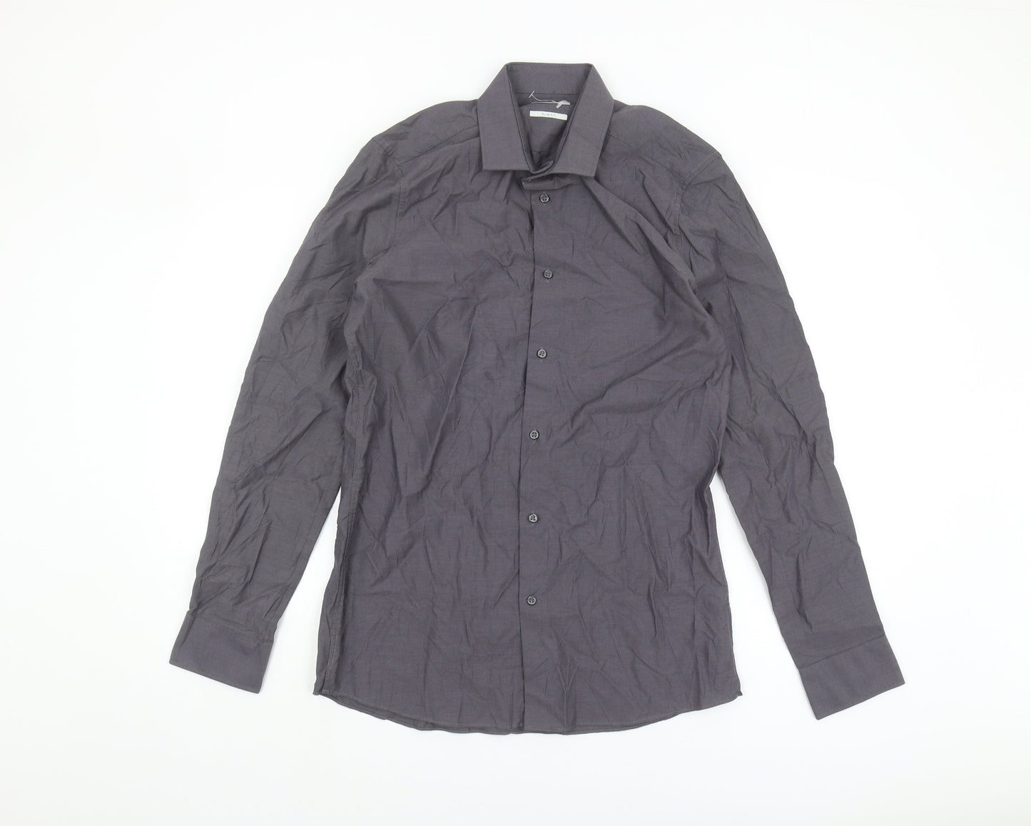 Next Men's Grey Long Sleeve Button-Up Shirt - Size 15.5