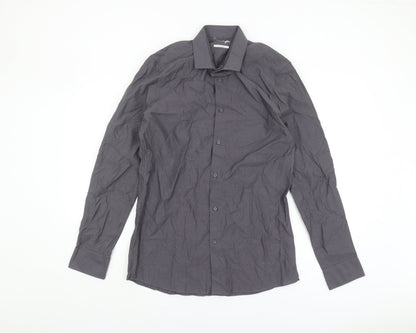Next Men's Grey Long Sleeve Button-Up Shirt - Size 15.5